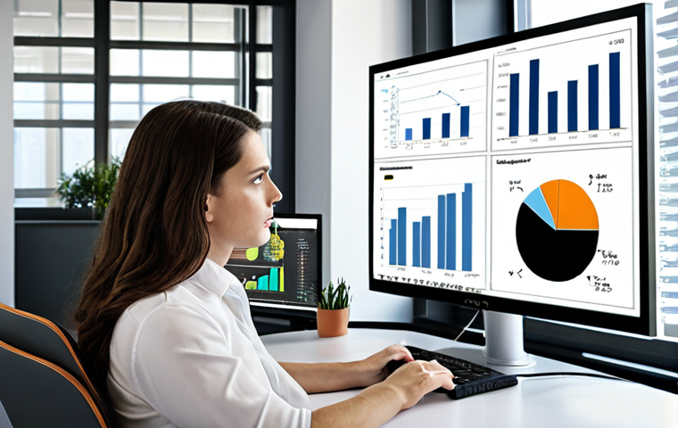 **Data-Driven Decision Making:** "A modern office scene with a person analyzing charts and graphs on a large monitor. Tableau and Power BI logos subtly visible. The atmosphere is bright and professional."
